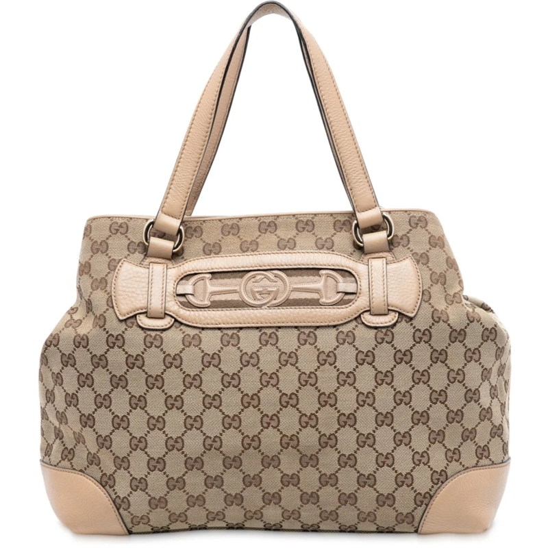 Gucci Shopper Medium GG Canvas Web Dressage Tote braun