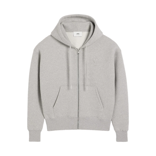 AMI Paris Hoodie Kapuzenjacke mit Reißverschluss 0951 HEATHER ASH GREY