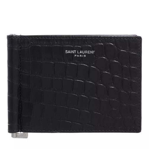 Saint Laurent Bill Clip Wallet Crocodile Embossed Black Geldclip