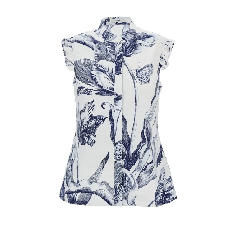 Erdem Blouse Light Cotton Poplin Floral Print Top White