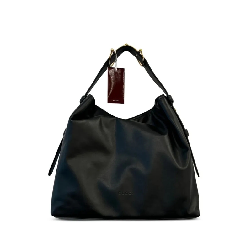 Gucci Crossbody Bag Soft-Structured Calfskin Leather Bag With Gold-Ton Black