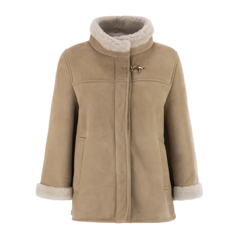 Fay Cape Structured Sheepskin Coat Neutrals