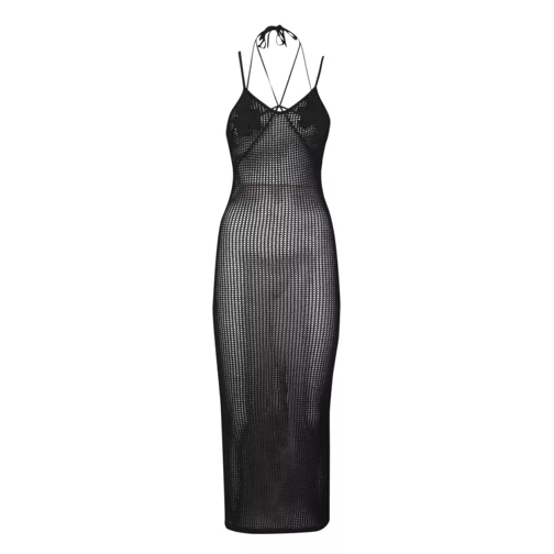 Andreadamo Black Midi-Dress With If Leaf Detail Black Klänningar