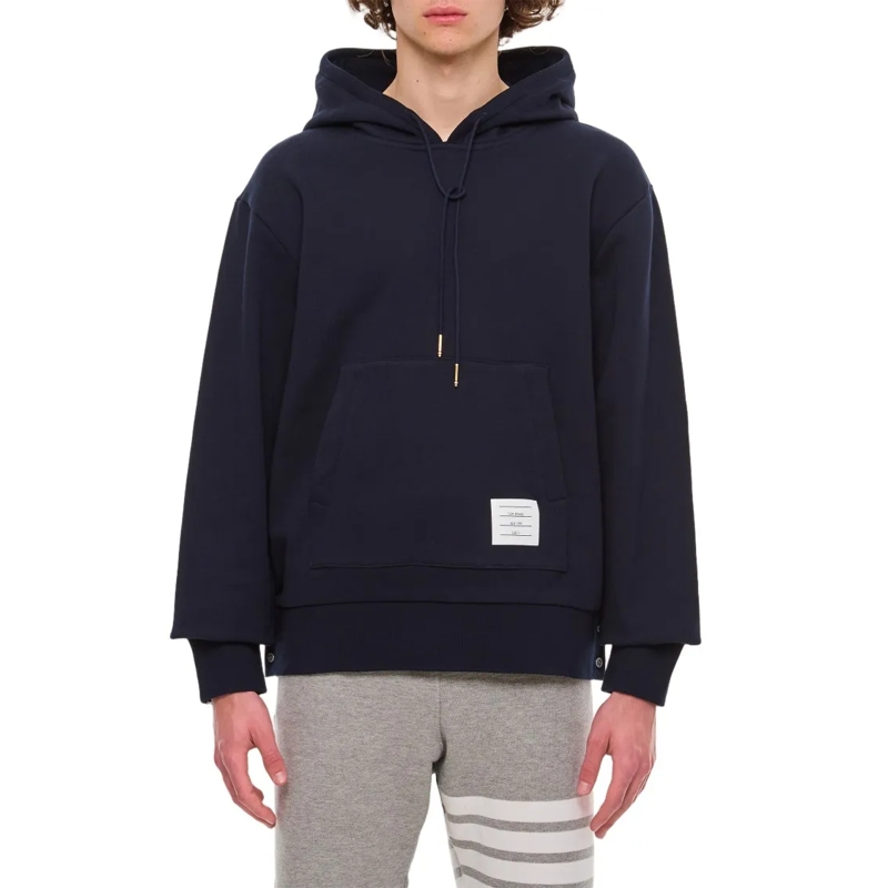 Thom Browne  Adjustable Drawstring Pullover Hoodie Blue