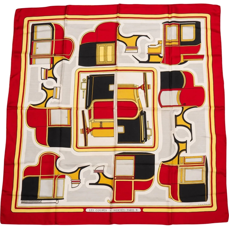 Hermès Wollschal Hermes Classic "LES COUPeS" Silk Carre 90 Scarf Tu rot