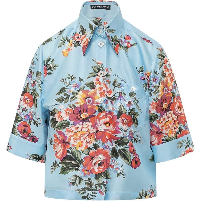 Dolce&Gabbana Chemisier Camicia a Stampa Floreale hellblau