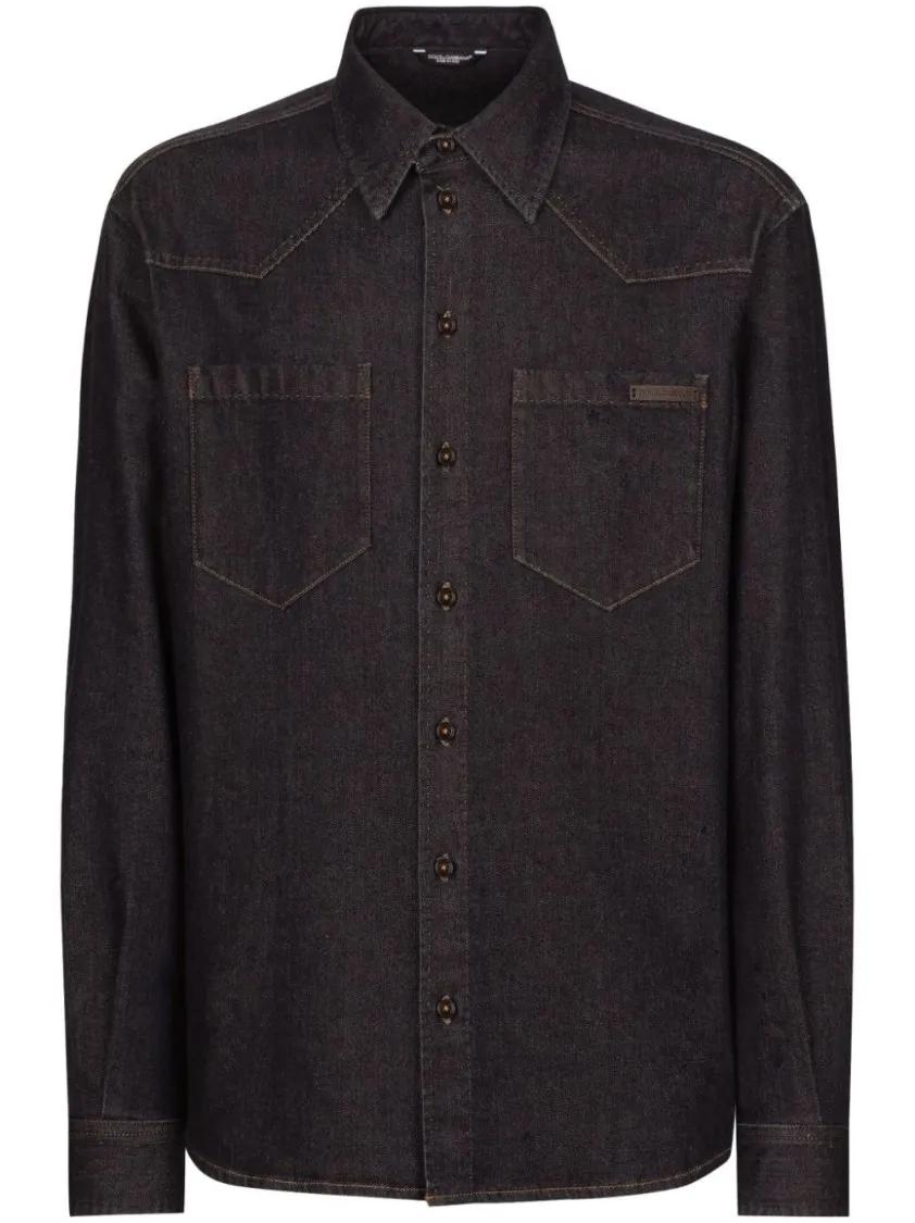 Thumbnail - Dolce&Gabbana - Classic Button-Down Denim Shirt - Größe 38 - schwarz