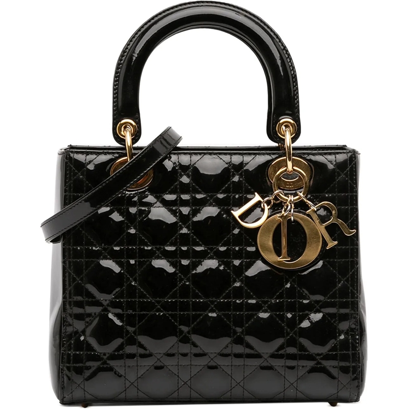Christian Dior Schultertasche Medium Patent Cannage Lady Dior schwarz