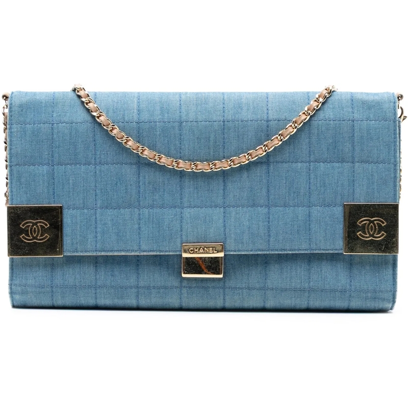 Chanel Schultertasche CC Chocolate Bar Denim Flap blau