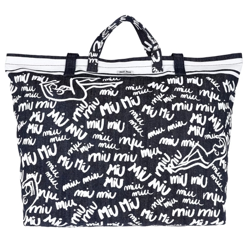 Miu Miu Shopping Bag Print Canvas Blue Shopping Bag