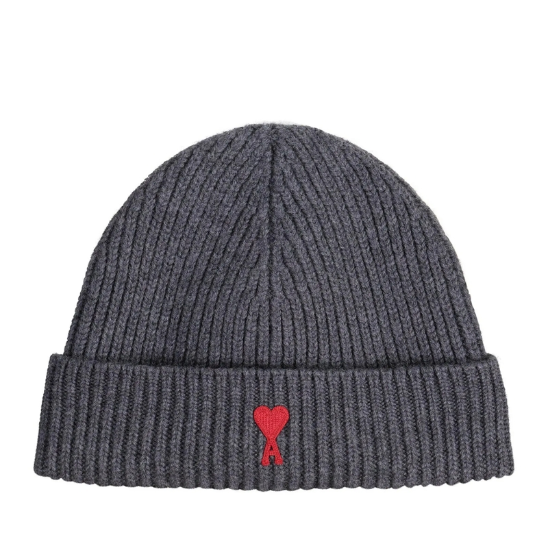 AMI Paris Wollmütze Beanie mit Logo aus Schurwolle Grau(Image 3)