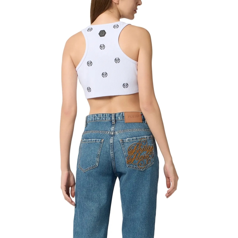 Philipp Plein Top Ribbed Mini Tank Top Monogram Monogram weiss(Image 2)