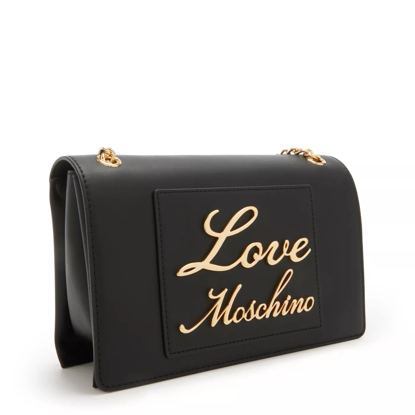 Love Moschino Zwarte dames tas met gouden metalen letters en kettingriem Black Dames