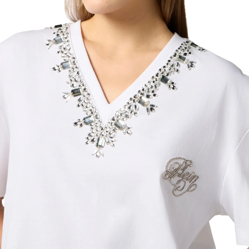 Philipp Plein T-Shirt Man Fit V-Neck T-Shirt Crystals weiss(Image 5)