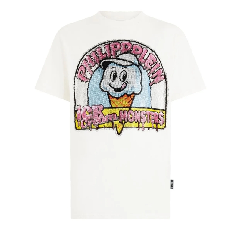 Philipp Plein T-Shirt Round Neck T-Shirt Ice Cream Monsters weiss