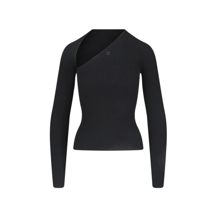 Tシャツ・カットソー Courreges Slash Logo Top In Black Fabric Courrèges Slash Logo Top In Black Fabric | ShopSimon