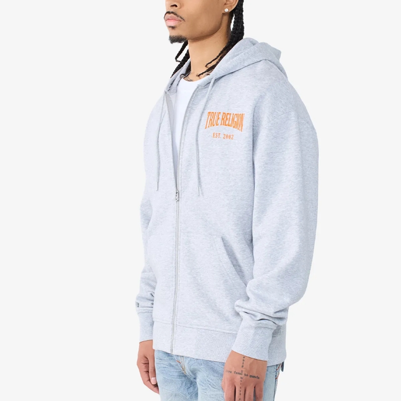 True Religion Sweatshirt Zip-Hoodie- Zip-Hoodie- Logo-Print auf Rückseit grau(Image 3)