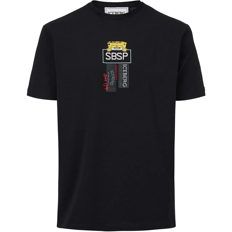 Iceberg T-shirt Black sustainable stretch cotton T-shirt with Spon schwarz