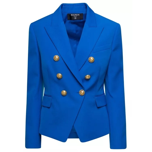 Balmain Electric Blue Double-Breasted Jacket With Jewel Bu Blue 