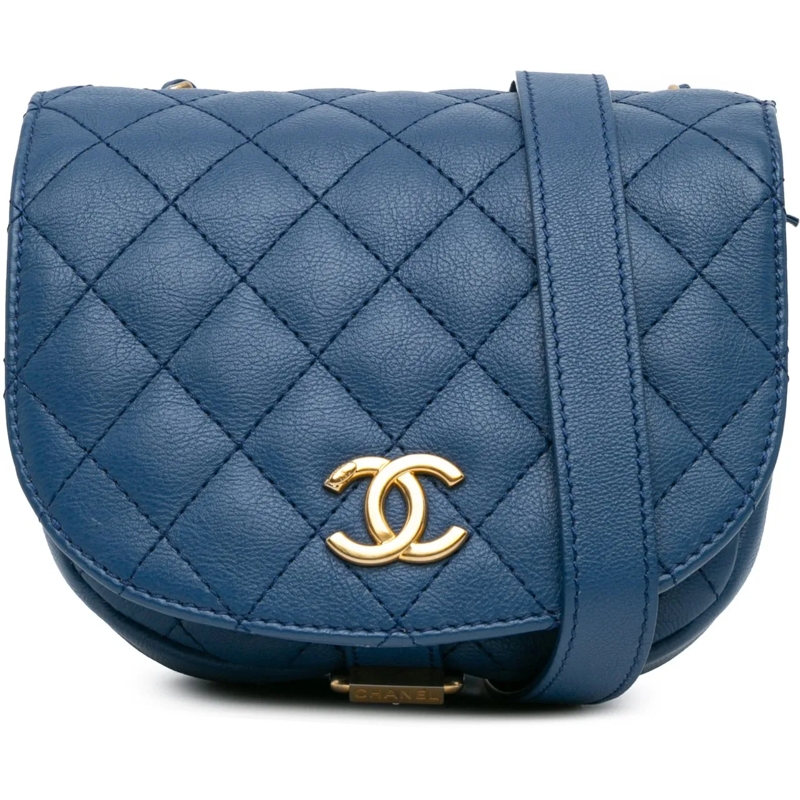 Chanel Schultertasche Quilted Grained Calfskin Casual Trip Messenger blau