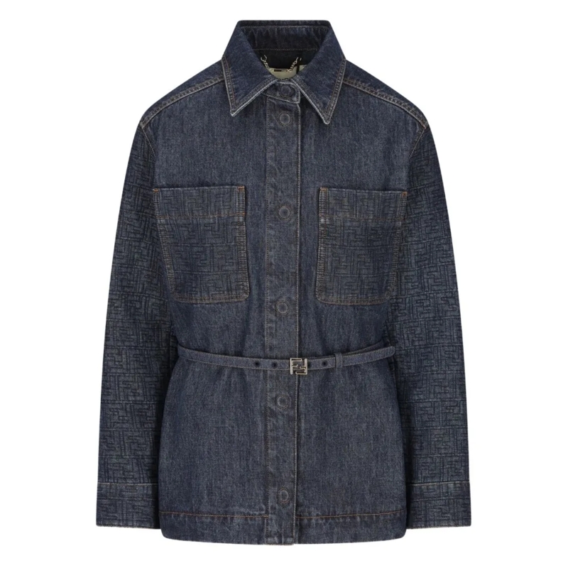 Fendi Jeansjacke Dark Denim Jacket With Tailored Waist Blue