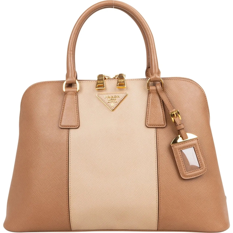 Prada Tote Prada Bicolor Brown Saffiano Leather Promenade Han beige