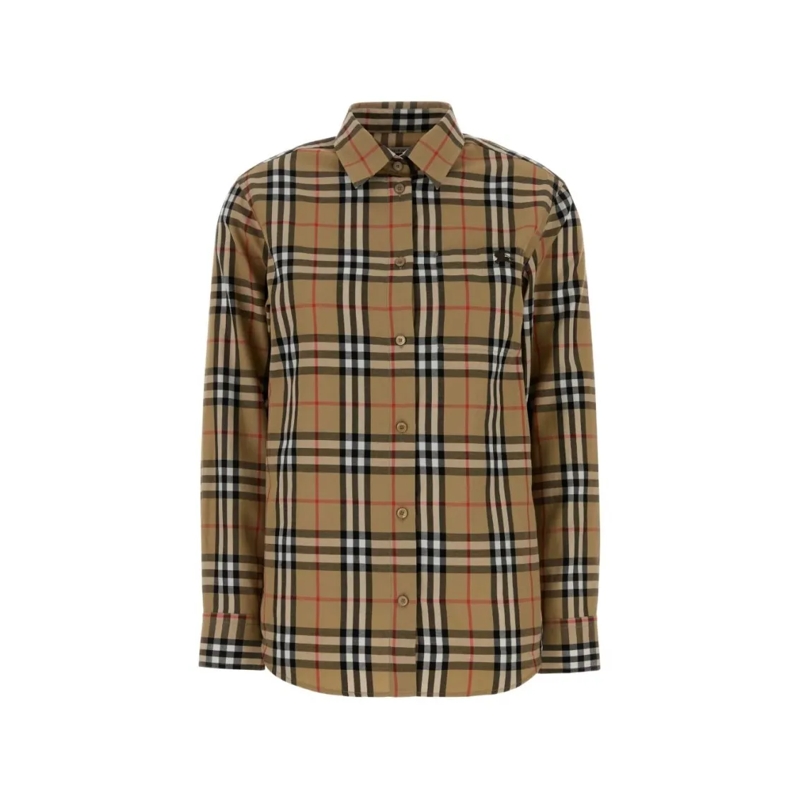 Burberry Overhemd Checkered Pattern Cotton Shirt Brown