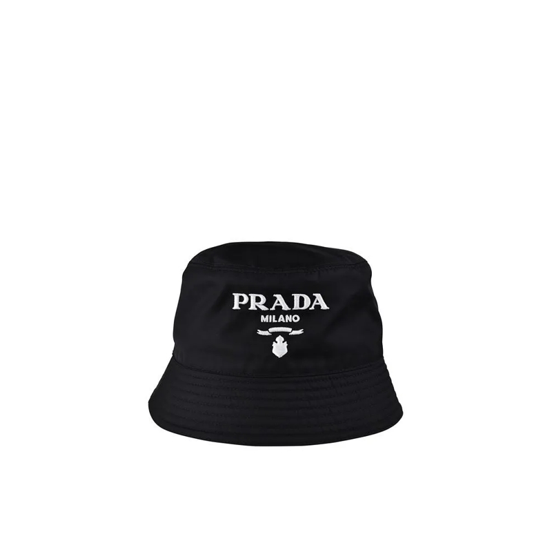 Prada Hut Classic Bucket Hat In Re-Nylon With Embroidered Lo Black