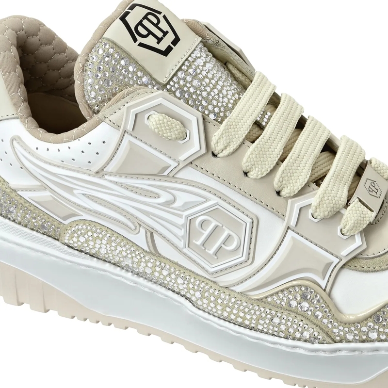 Philipp Plein Low-Top-Sneaker Lo-Top Turnschuhe Hexagon Mit Schmucksteinen weiss