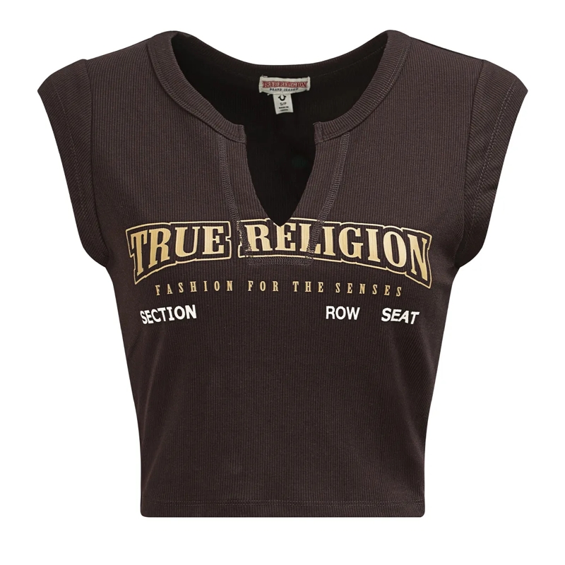 True Religion T-Shirt V-Neck NOTCH braun