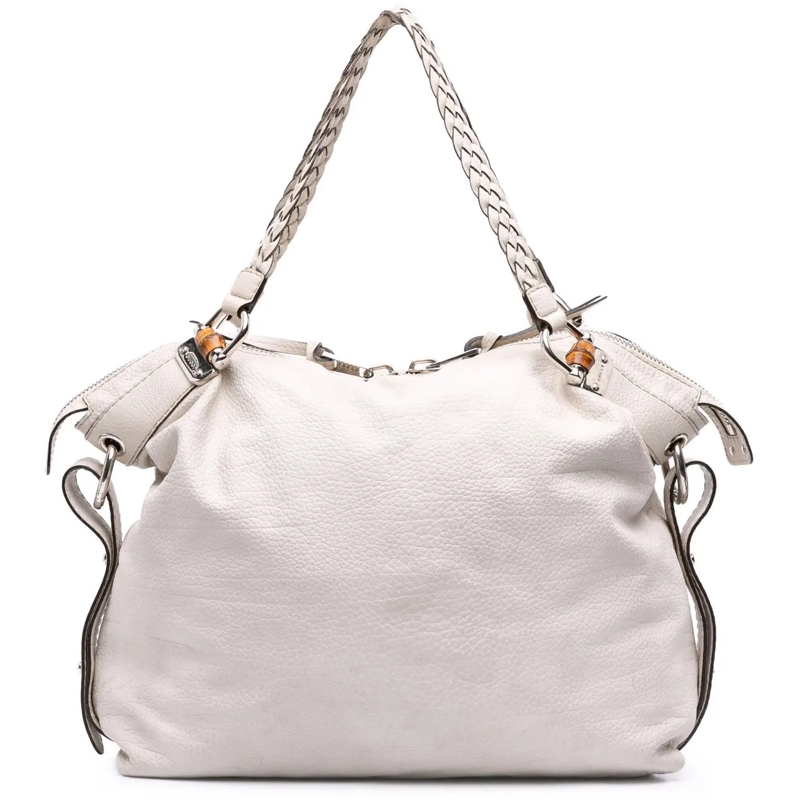 Gucci Shopper Large Leather Bamboo Bar Tote weiß