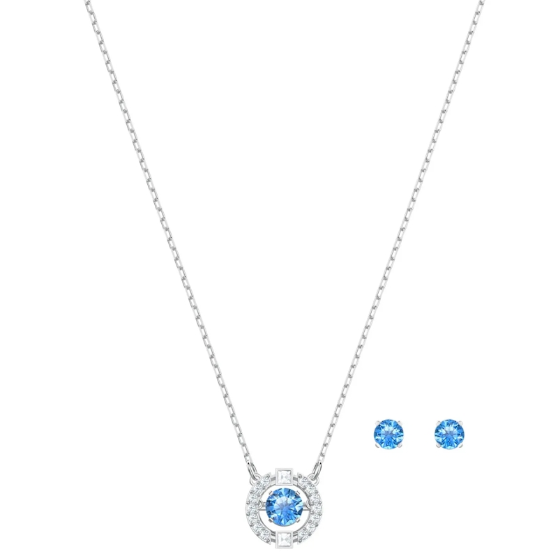 Swarovski Ohrstecker Sparkling Dance set Round cut Rhodium plated Blue