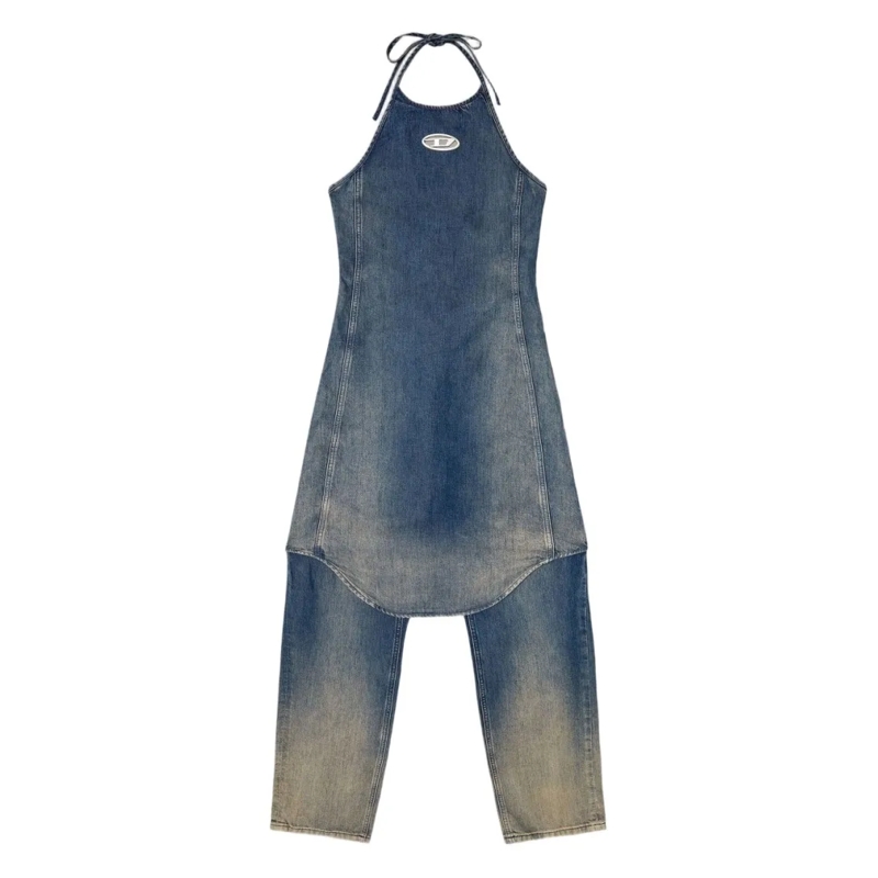 Diesel Midi-jurk Halter Neck Denim Dress Grey