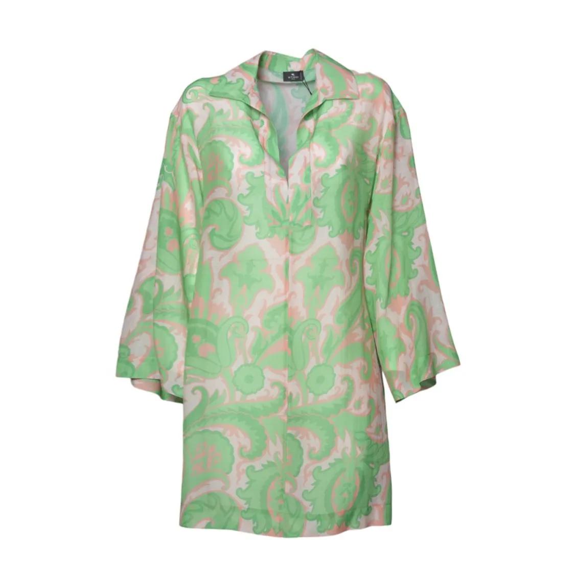 Thumbnail - Etro - Pink And Green Cotton-Silk Shirt Dress - Größe M - bunt