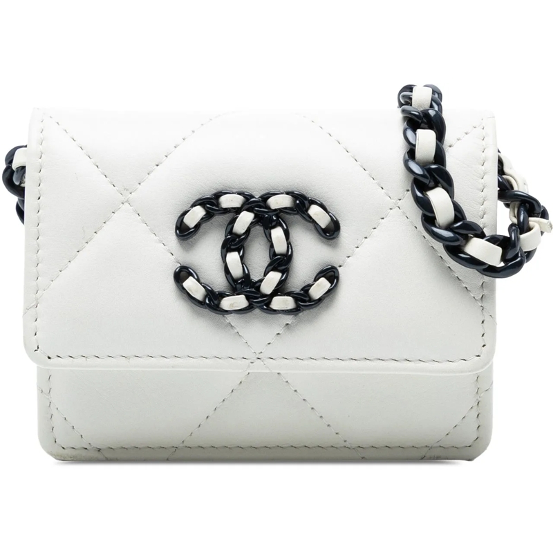 Chanel Sac à bandoulière Lambskin 19 Flap Coin Purse With Chain weiß