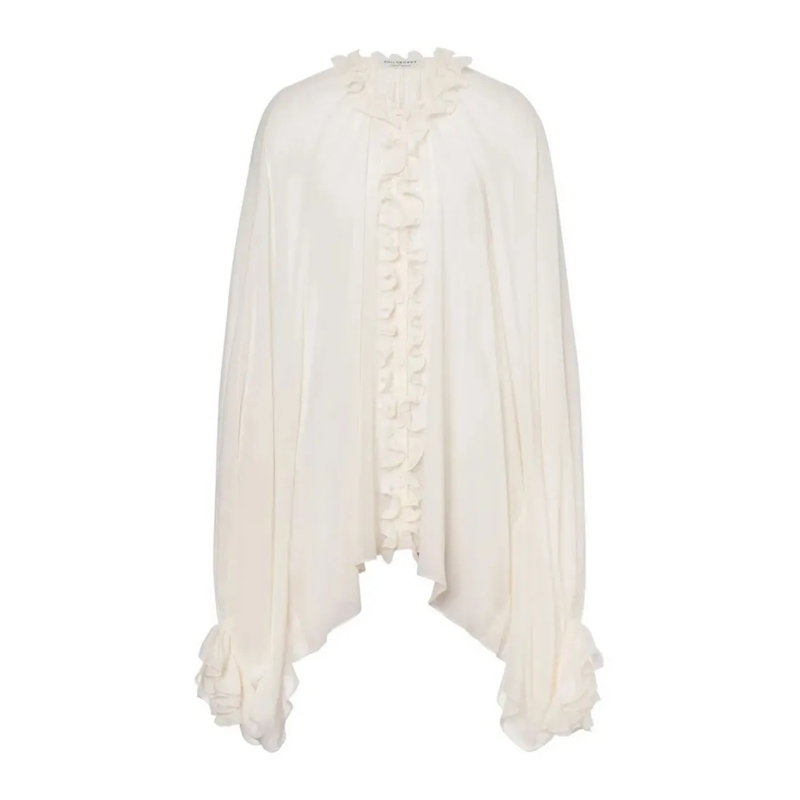 Philosophy Di Lorenzo Serafini Chemisier Silk-Acetate Blend Top With Ruffled Front Neutrals