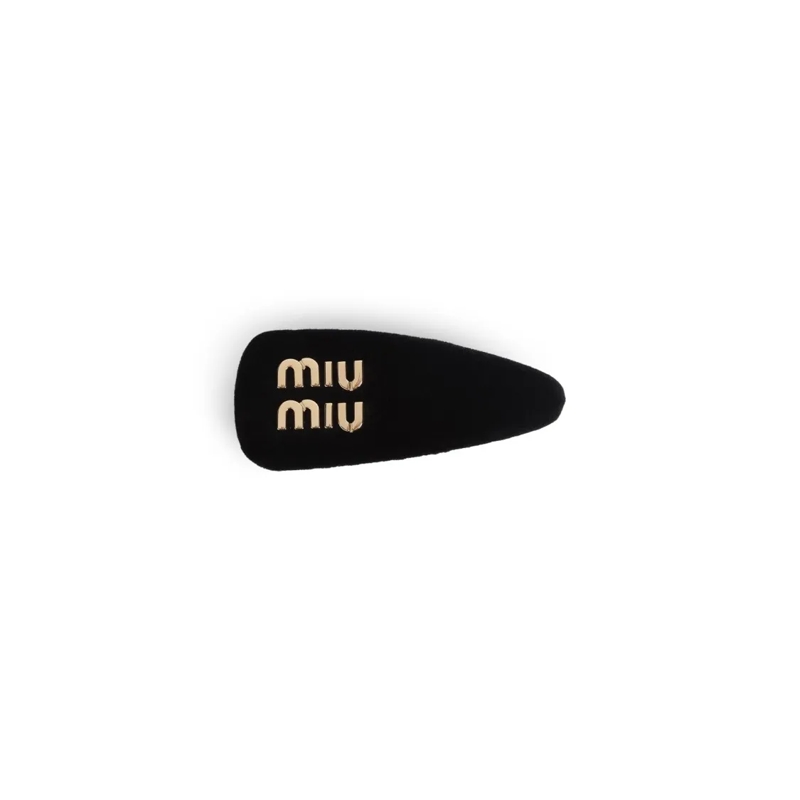 Miu Miu Haarklammer Velvet Hair Clip With Brass Logo Detail Black