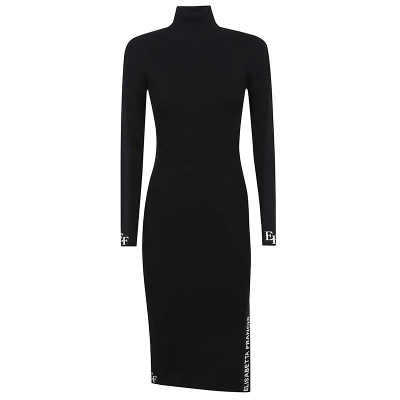 Elisabetta Franchi Robe midi High Neck Black Knit Dress Black