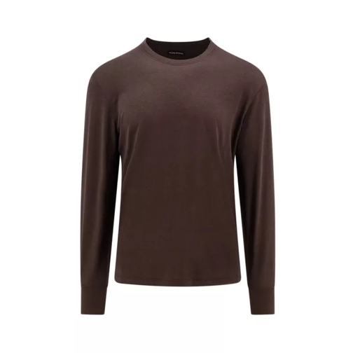 Tom Ford Cotton Blend T-Shirt With Embroidered Monogram Brown 