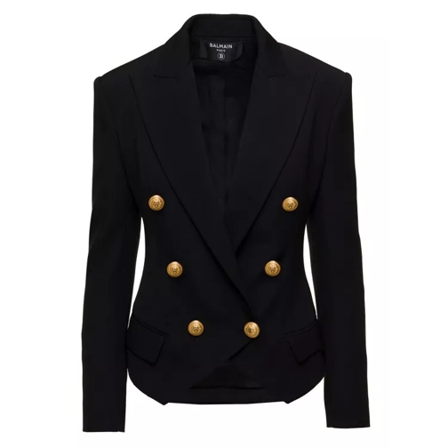 Balmain Black Double-Breasted Jacket With Jewel Buttons In Black 