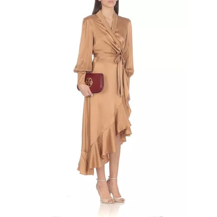 Zimmermann Silk Wrap Midi Dress Brown