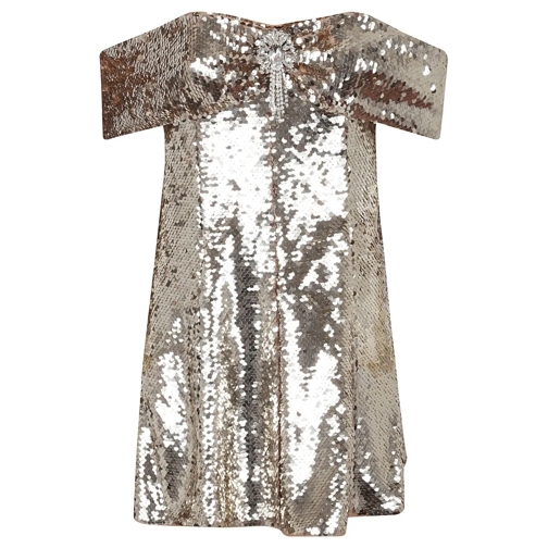 Self Portrait Mini robes Gold Sequin Off Shoulder Mini Dress Gold