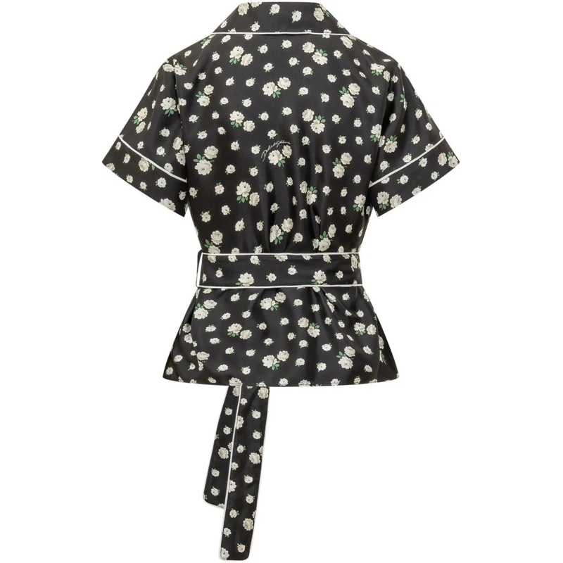 Dolce&Gabbana Bluse Camicia con Colletto a Rever e Cintura schwarz(Image 2)