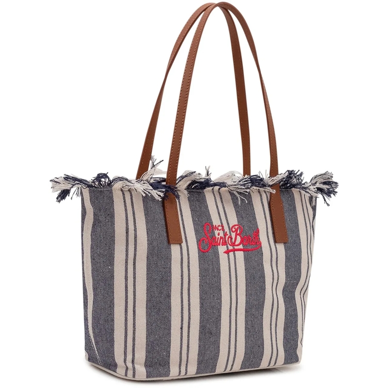 Mc2 Saint Barth Shopper Borsa Tote City a Righe con Logo Ricamato dunkelblau(Image 2)