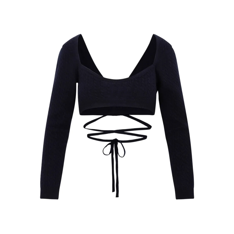 Patou Haut à manches longues Wrap Knitted Top Black