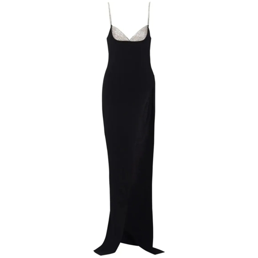 Balmain Black Crystal-Embellished Knitted Gown Maxi Dress Black 