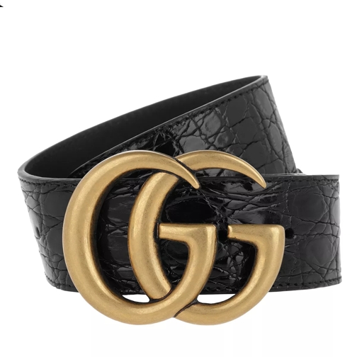 Gucci Crocodile Belt With Double G Buckle Leather Black Ledergürtel