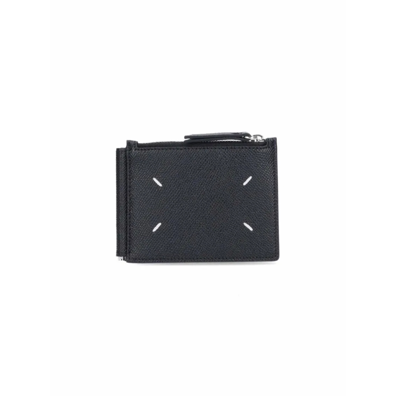 Maison Margiela Geldbörse Textured Black Calf Leather Zip Wallet Black