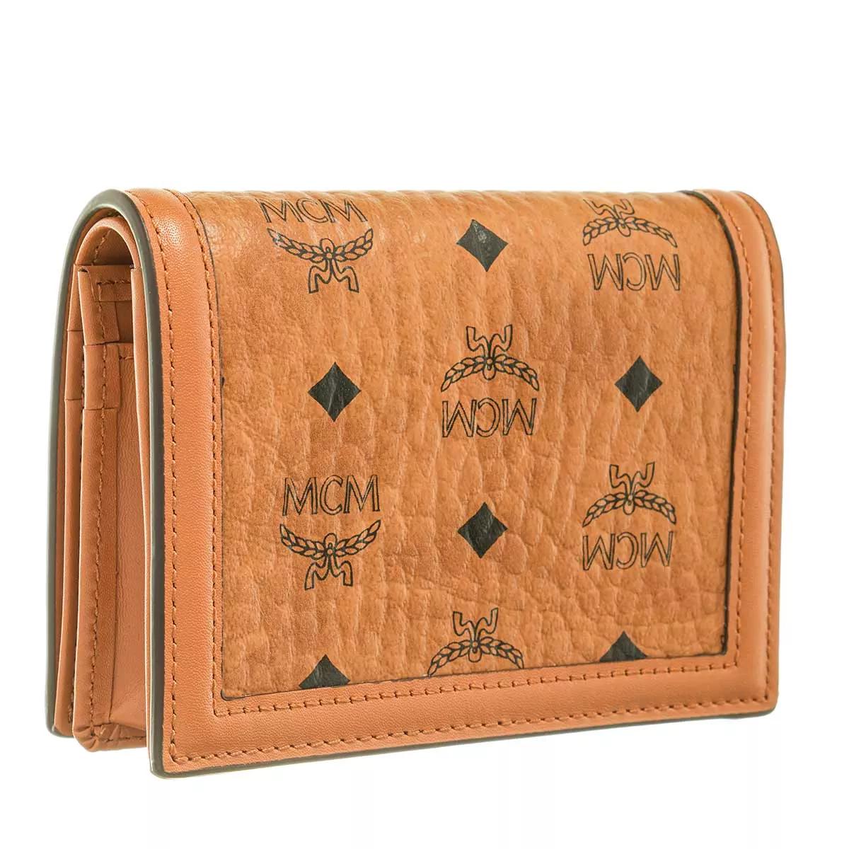 MCM Tracy Flap Wallet Tri Fold Mini Cognac Bi Fold Wallet