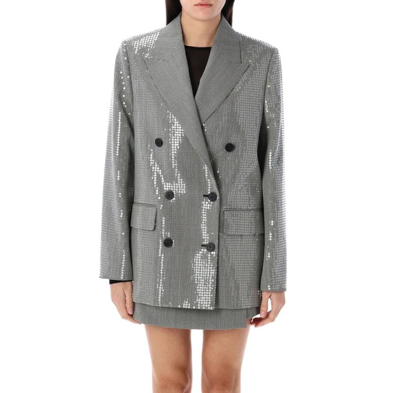 Golden Goose Blazer Double-Breasted Boyfriend Jacket With Micro Hounds Grey